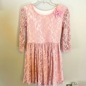 Pippa & Julie girls long sleeve LACE stretch formal dress blush pink size 14